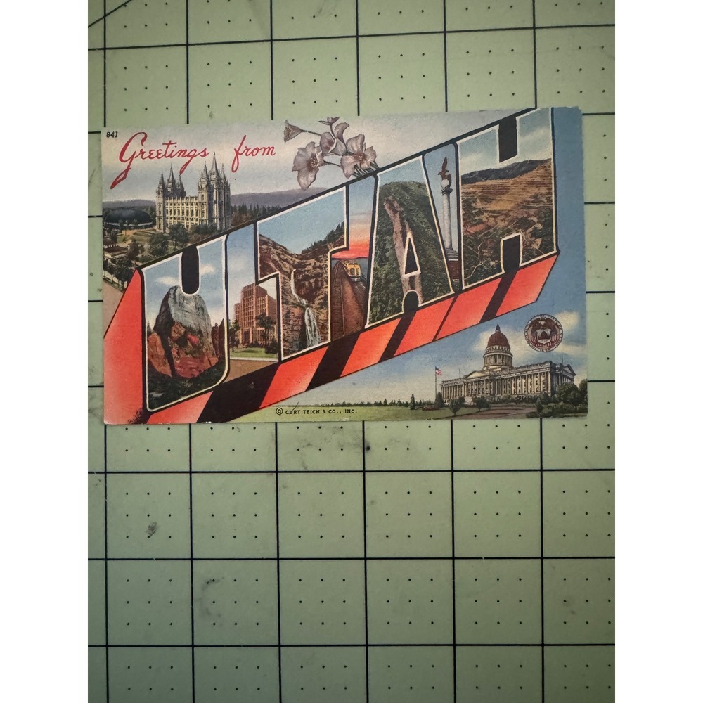 Vintage Greetings from Utah Large Letter Linen Postcard Curt Teich Art-Colortone